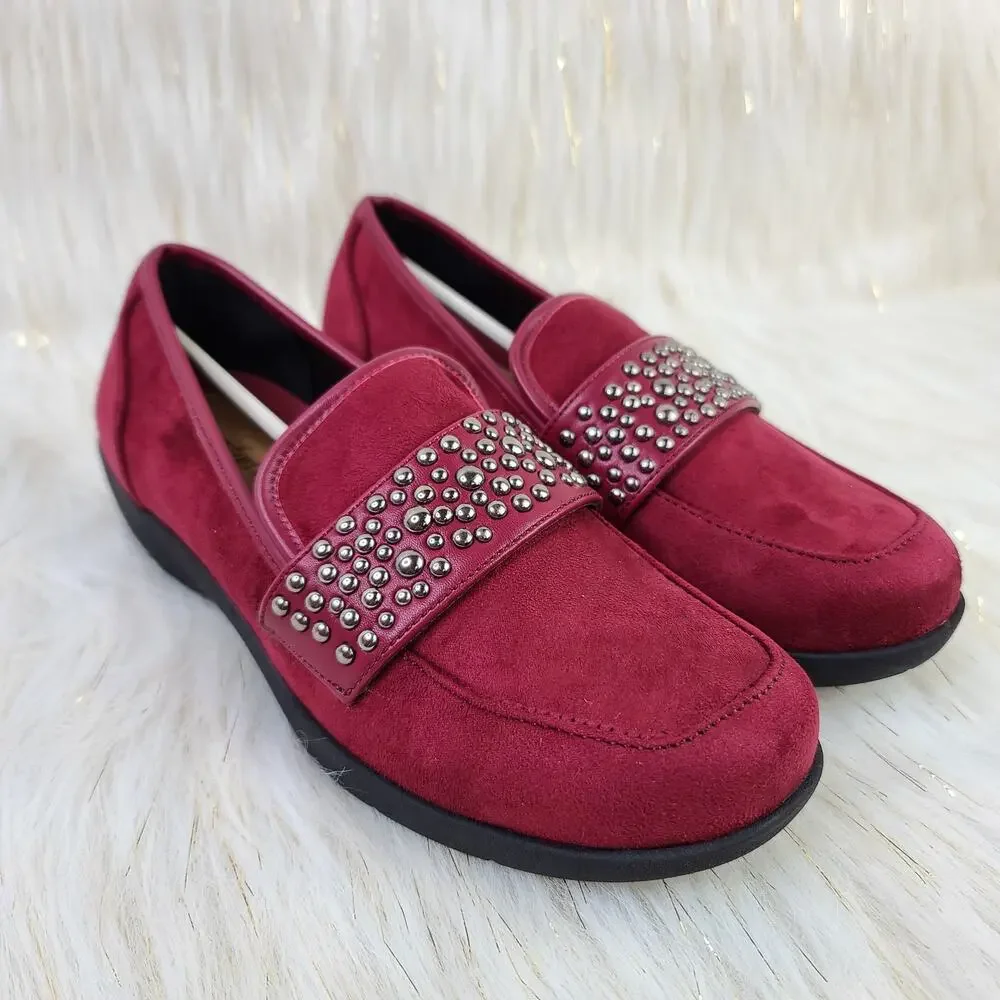 New Comfortview Garland Red Faux Suede Slip On Loafers Size 7M